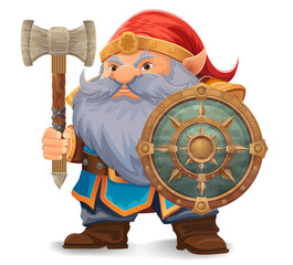 cartoon fantasy dwarf character with a bright blue beard and armor wearing an orange hat he stands firmly with a determined expression the design is a colorful vector illustration emphasizing fantasy 