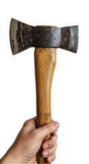 Photo of Hand Holding Axe with Wooden Handle and Metal Blade