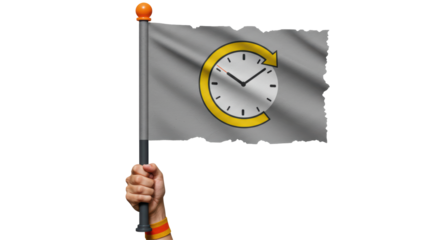 Isolated Hand Holding Flag with Clock