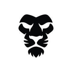 Modern minimalist black silhouette of a lion's face. Ideal for logos, mascots, tattoo designs.