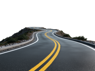 Winding Road to Discovery: A scenic road gracefully curves upwards, disappearing over the horizon, inviting the viewer to embark on a journey of exploration and endless possibilities.