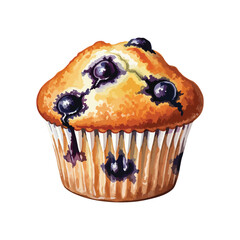 Blueberry muffin Isolated on Transparent Background – Watercolour Illustration