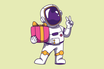 Cute Astronaut Celebrating Birthday Vector Illustration