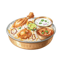 Chicken Biryani Plate Isolated on Transparent Background – Watercolour Illustration