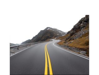 Winding Road Through Mountains: A scenic journey awaits, as a smooth, asphalt road meanders through rugged mountain terrain, its yellow lines guiding the way towards distant peaks.