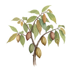 Cocao Plant Isolated on Transparent Background – Watercolour Illustration