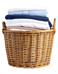 Obraz premium Untitled design - “Stack of Clean Clothes and Wicker Basket, Transparent Background PNG