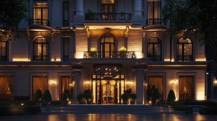 Ornate building facade at night
