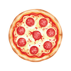 Authentic pepperoni pizza, top view Isolated on Transparent Background – Watercolour Illustration