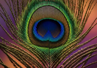 Obraz premium Close-up of a vibrant peacock feather showcasing iridescent colors. Generative Ai