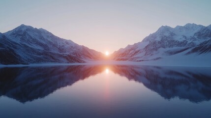 Serene sunrise over a mountain lake