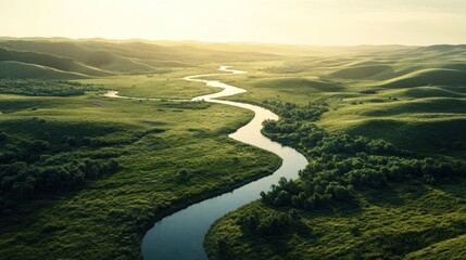 Serene winding river through landscape