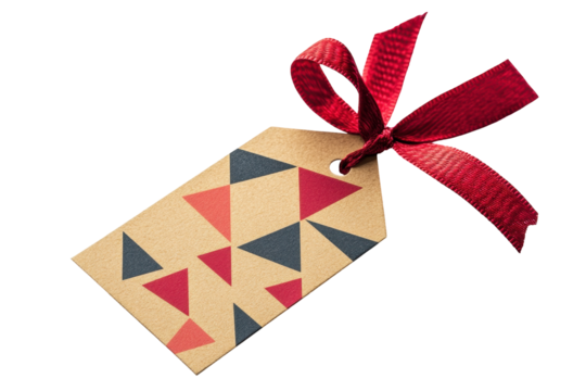 Decorative gift tag with geometric patterns and a red ribbon for festive occasions and special events - Powered by Adobe