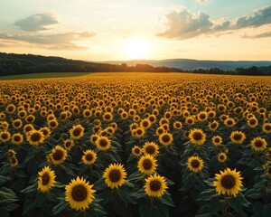 Sunflower field sunset