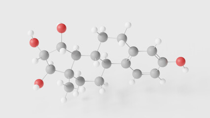 estetrol molecule 3d, molecular structure, ball and stick model, structural chemical formula estrogen receptor modulator