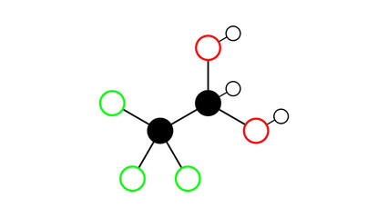 chloral hydrate molecule, structural chemical formula, ball-and-stick model, isolated image sedative hypnotic