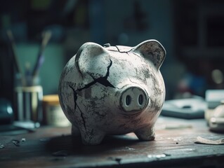 Vintage piggy bank on weathered surface