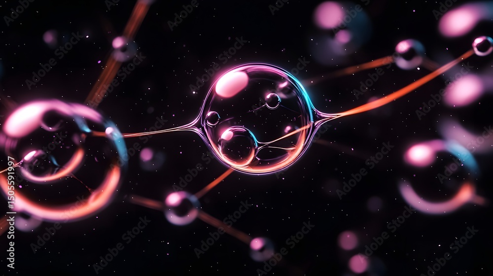Wall mural colorful abstract bubbles with glowing effects in a dark background creating a futuristic atmosphere