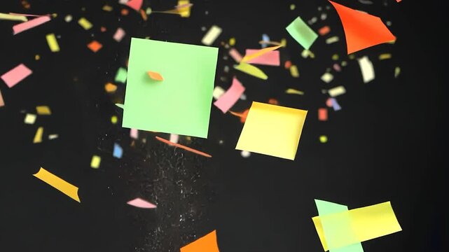 Colorful sticky notes flying in the air