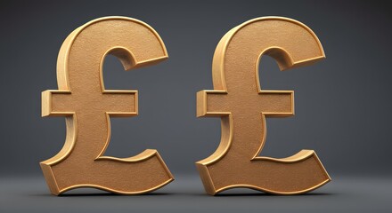 Golden Pound Symbols on Dark Background, Textured and Detailed Rendering.