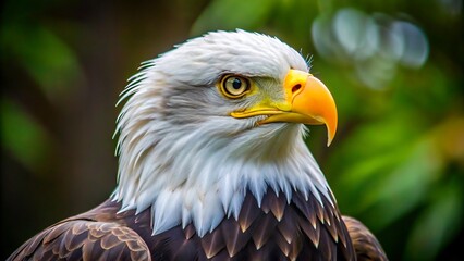 Obraz premium Majestic portrait of a bald eagle showcasing intricate feather detail and focused eye gaze