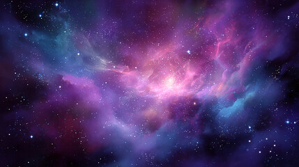 Naklejka premium A vibrant and colorful nebula in deep space, filled with stars, gas, and cosmic dust, creating a stunning celestial landscape