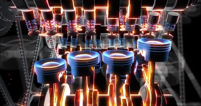 Detailed 3D Animation of Crankshaft and Pistons in a V8 Engine. Industry And Technology Related 3D Animation.