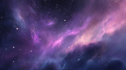 Obraz premium A vibrant nebula with stars in a cosmic space background, featuring purple, pink, and blue hues in the night sky