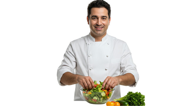 Professional Chef Prepares Healthy Salad PNG Image No Background