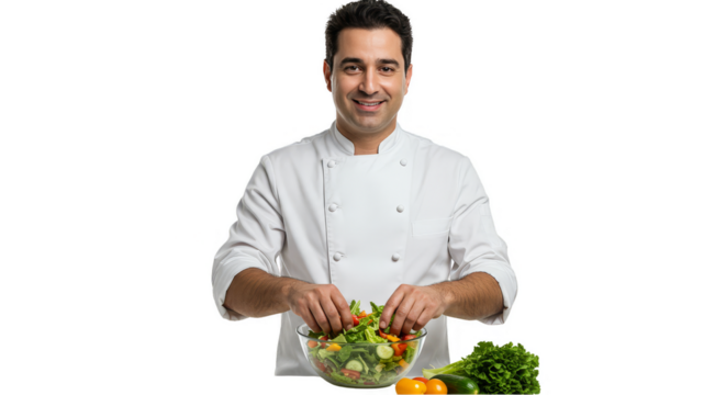 Professional Chef Prepares Healthy Salad PNG Image No Background