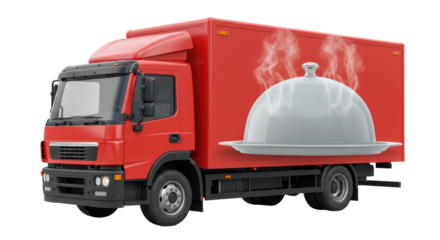 Isolated Food Delivery Truck with Hot Meal