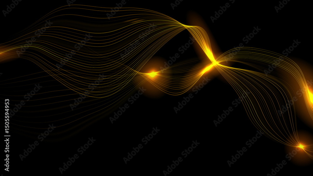 Poster bright orange minimal wavy glowing lines abstract futuristic tech background