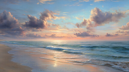 Fototapeta premium Stunning Beach Sunset with Colorful Sky and Ocean Waves