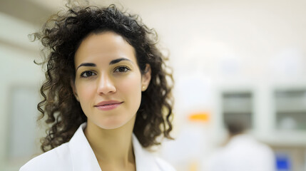 A confident young female doctor smiling in a white coat, embodying professionalism and trust in healthcare.