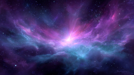 Obraz premium Vibrant cosmic nebula with stars, a celestial dance of purple and blue light in the vast expanse of space, a beautiful and artistic rendering
