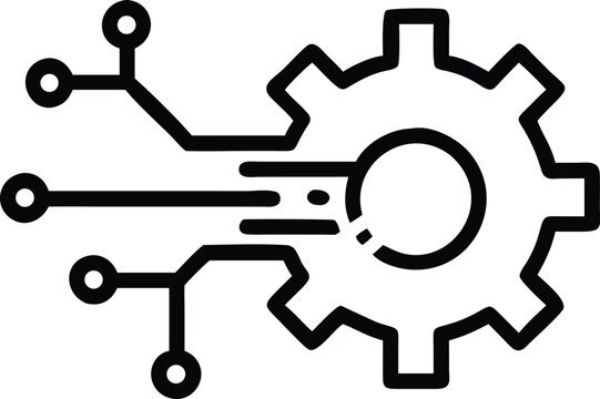 Abstract cogwheel design integrating elements with digital line art style