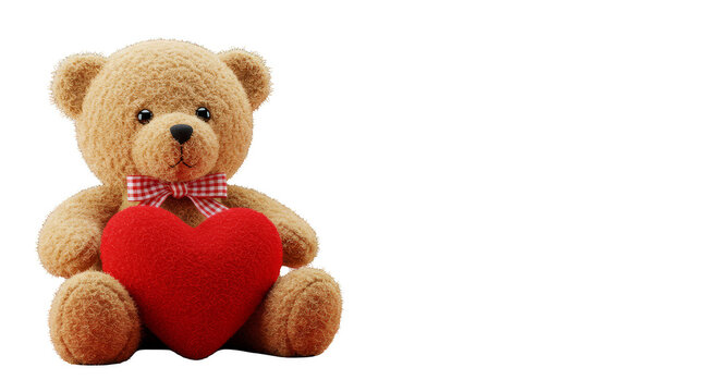 Isolated Brown Teddy Bear Holding Red Glitter Heart on Transparent Background - Powered by Adobe