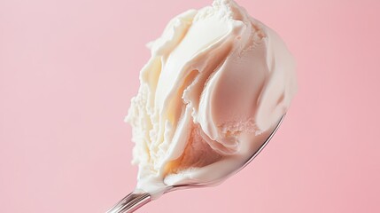 Close-up of a spoon of creamy gelato melting in summer heat, pastel and refreshing tones
