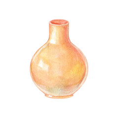 Watercolor illustration of a boho round beige vase with a narrow neck and glossy finish. Perfect for modern interior design, print decor, packaging, and lifestyle branding.