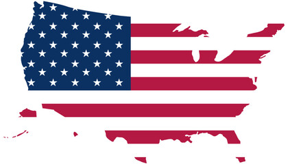 Outline of map of America with the American Stars and Stripes flag, independence day Day graphic isolated on a transparent background