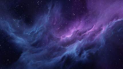 Obraz premium Vibrant cosmic nebula with swirling clouds of purple and blue hues, speckled with distant stars in the vast expanse of space