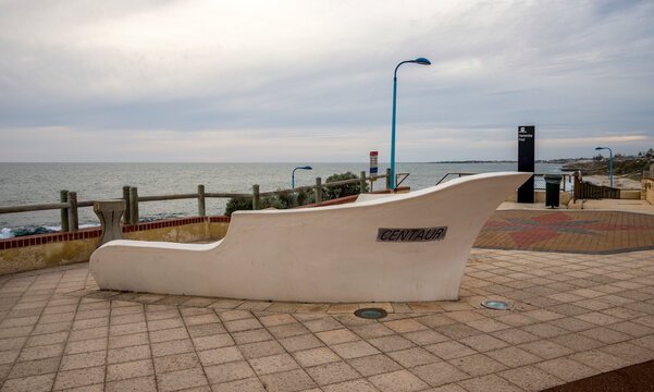 Coastal Sculpture Overlooking Indian Ocean on a Serene Overcast Day at Hamersley Pool, Perth, Australia, 17 April 2020