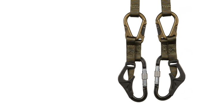 Isolated Carabiner Pair With Metallic Details Against a Transparent Background