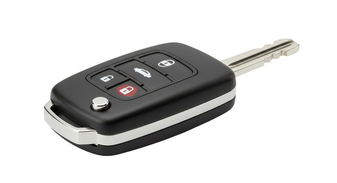 Isolated Car Key Remote Control With Black Buttons And Metallic Details