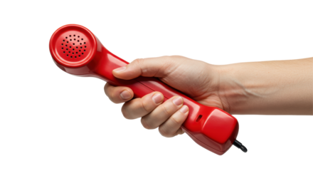 Isolated Hand Holding Red Telephone Receiver