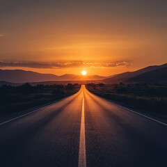 Endless highway at golden hour
