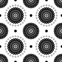 Mandala floral pattern. Black and white floral pattern fabric. Floral pattern design for background, wallpaper, clothing, textile, wrapping, print, home decor, cover, mosaic