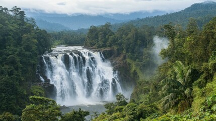 Fototapeta premium Majestic Waterfall in Lush Tropical Rainforest