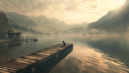 Solitude at the End of the Dock AI Illustration