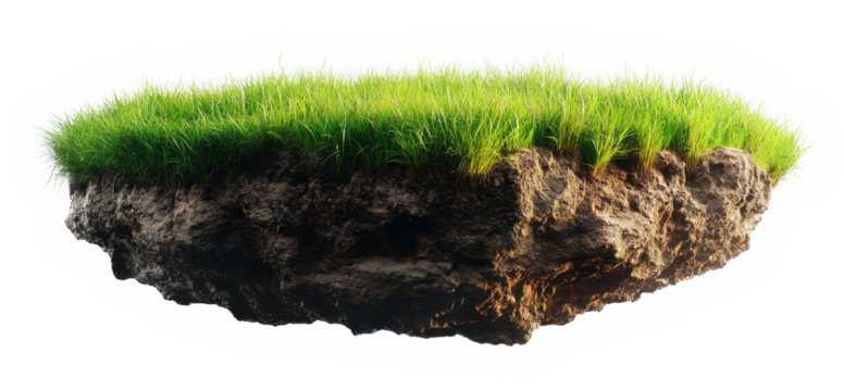 Floating Island with Grass and Foliage in PNG Image on Transparent